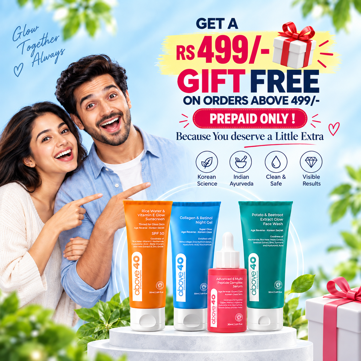 Above 40 Offer: Free ₹499 Gift + Extra 5% Off on Prepaid Orders
