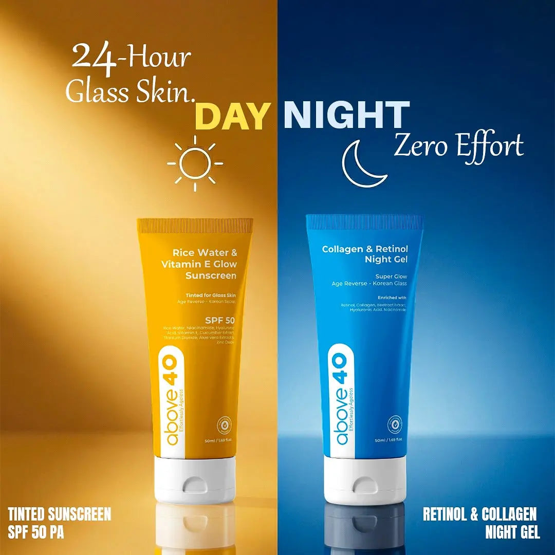 Your Complete Day-to-Night Anti-Ageing Skincare Duo | Tinted SPF 50 Sunscreen + Retinol Night Cream | above40.com